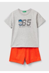 Unıted Colors Of Benetton Erkek Bebek Şortlu Takım 3096GK00I Gri